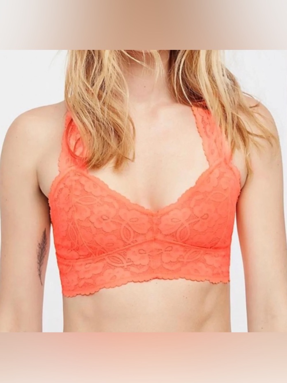 Intimately Free People Galloon Racerback Lace Bralette Coral NWOT Size Small